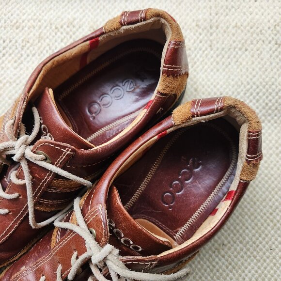 ECCO Yak 37504 Brown Beige Leather Sneakers Shoes Mens Size 43 US 9.5 10 Used - Picture 4 of 11